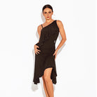 Black ruffle one shoulder dance dress, front view
