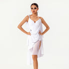 White draped chiffon dance dress, front view