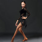 Black fringe velvet Latin dance dress, side view