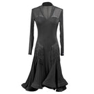 Black long sleeve Latin dance dress with fringe panels, product view