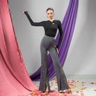 Grey side lace slit Latin dance pants, front view