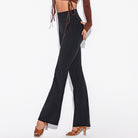 Black flared Latin salsa dance pants for women, front view