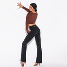 Black flared Latin dance pants, back view