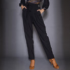 Black tie belt tapered Latin salsa dance pants, front view