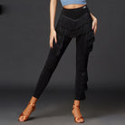 Black fringe Latin salsa dance pants for women, front view