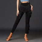 Black fringe Latin salsa dance pants for women, front view