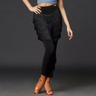 Black fringe dancesport practice trousers, three quarter view