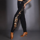 Black and leopard print Latin salsa dance pants, front view