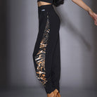 Black Latin dance pants with a leopard print side panel