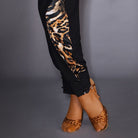 Close view of the leopard panel and frog button ankle