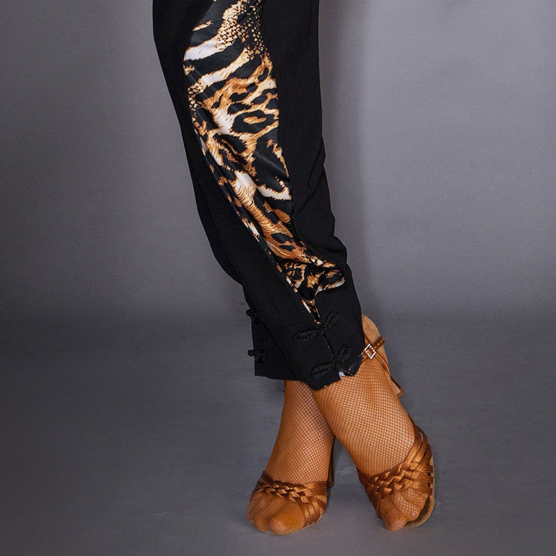 Close view of the leopard panel and frog button ankle