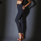 Black slim fit Latin salsa dance pants for women, side view