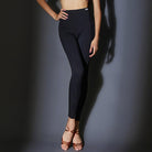 Black skinny dancesport practice leggings, three quarter view