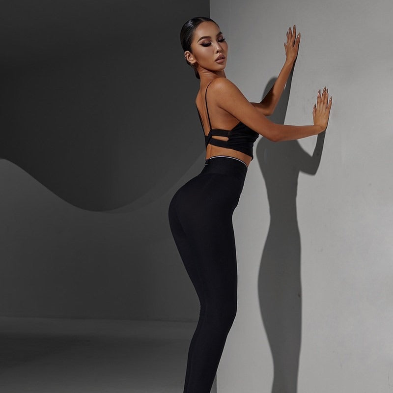 Black high waist salsa practice pants, back view
