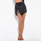 Black layered fringe Latin dance skirt, side view