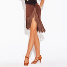 Brown fringe wrap Latin dance skirt for salsa practice, front view