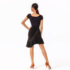 Black ruched ruffle dance skirt, back view