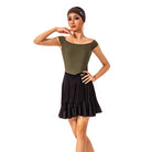 Black fringe flare Latin dance skirt, front view