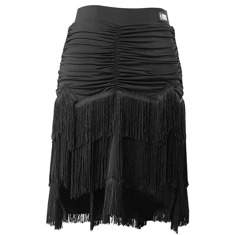 Black ruched layered fringe skirt, product view