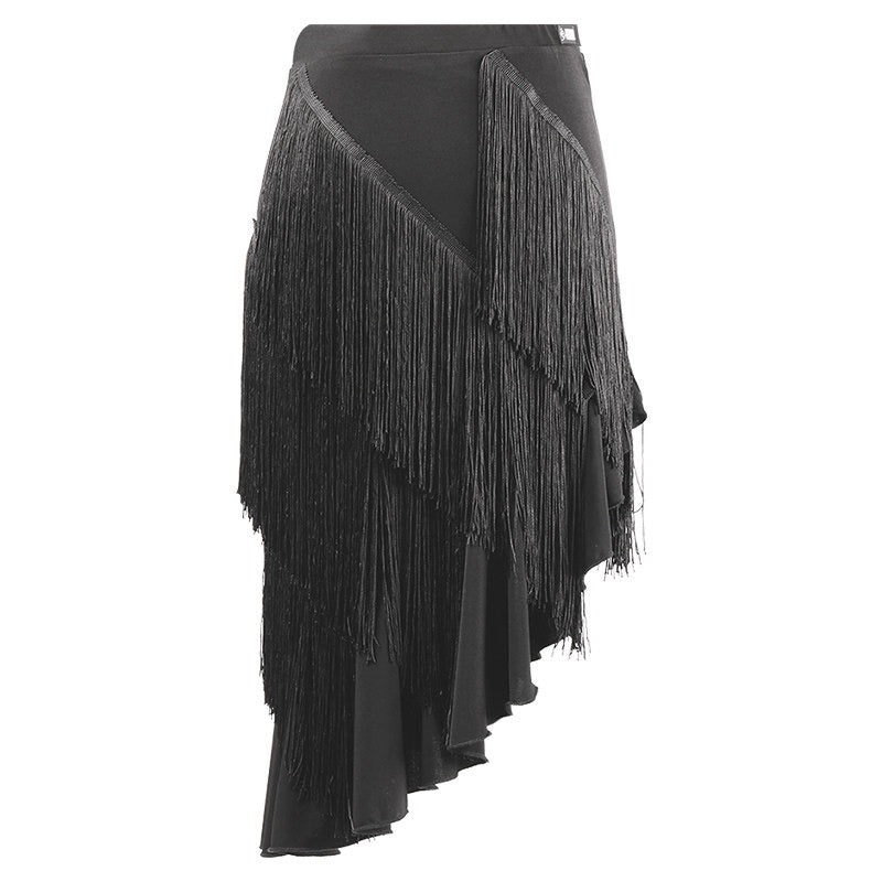 Black asymmetric fringe skirt, product view