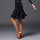 Black godet flare Latin dance skirt for salsa practice