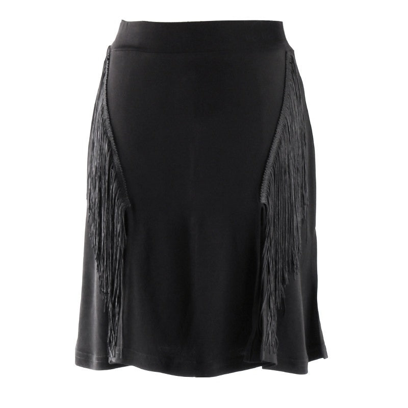 Black side fringe skirt, product view