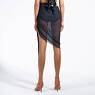 Black mesh wrap Latin dance skirt, back view