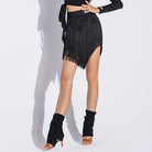 Black rhinestone fringe Latin dance skirt for salsa practice