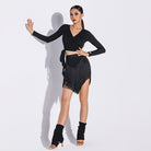 Black asymmetric fringe Latin dance skirt, full view