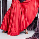 Red paso doble cape flamenco dance skirt for salsa practice, front view