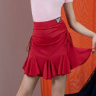 Wine Red drawstring mermaid ruffle Latin dance skirt for salsa practice, front view