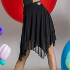 Black double mesh wrap Latin dance hip scarf for salsa practice, front view