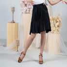 Black rhinestone mesh fringe Latin dance skirt for salsa practice, front view