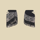 Zebra print fringe Latin dance skirt, flat lay front and back
