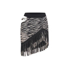 Zebra print fringe Latin dance skirt, flat lay
