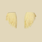 Yellow ribbon fringe dance wrap skirt, flat lay front and back