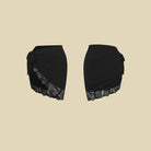Black lace trim wrap Latin dance skirt, flat lay front and back