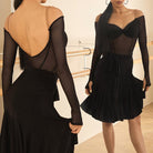Black ruffle skirt, back view close-up