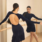 Navy Blue ruched ruffle skirt, back view