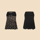 Leopard, Black velvet waist Latin dance skirt, flat lay of both colours
