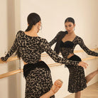 Leopard velvet waist skirt, side view with leg raised