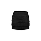 Black tiered fringe Latin dance mini skirt, flat lay
