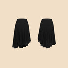 Black sheer mesh Latin dance skirt, flat lay front and back