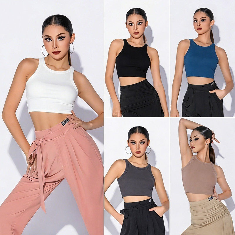 Racerback padded crop Latin dance tops in five colours