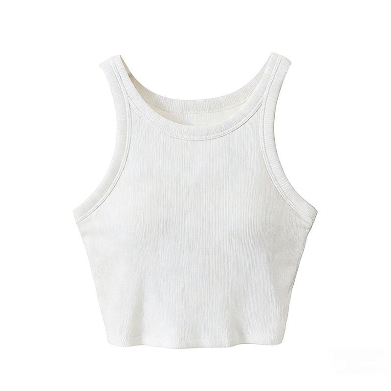 White racerback padded crop top, product view
