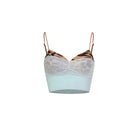 Mint leopard trim cami Latin dance top, flat lay