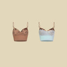 Nude, Mint leopard trim cami Latin dance top, flat lay of both colours