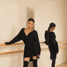 Black oversized long sleeve tunic top, front and back view