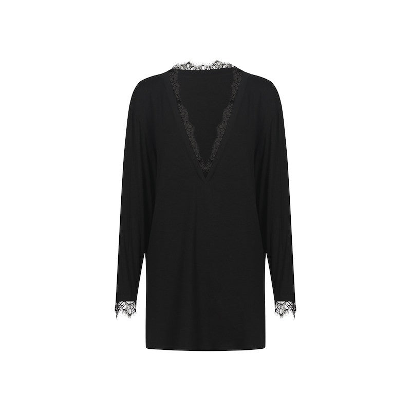 Black oversized long sleeve dance tunic top, flat lay