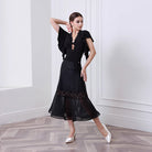 Ballroom Dance Leotard Twist Front Flutter Sleeve Bodysuit, view 5